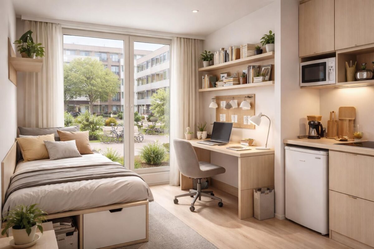 découvrez nos studios étudiants meublés, idéalement situés près des universités, avec accès à une résidence étudiante moderne et toutes les commodités pour un confort optimal.